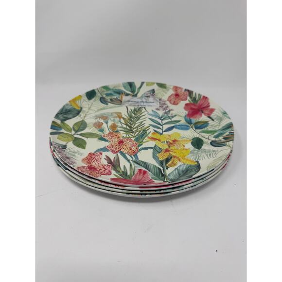 Tommy Bahama  Melamine Tropical Floral Print Dinner Plates Set of 4 NEW - Picture 1 of 3